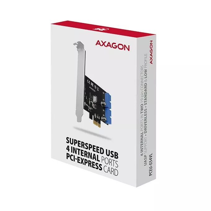 AXAGON Kontroler PCIe 2x wewnętrzny 19-pinowy port USB 3.2 GEN 1, UASP, w tym LP, PCEU-034VL
