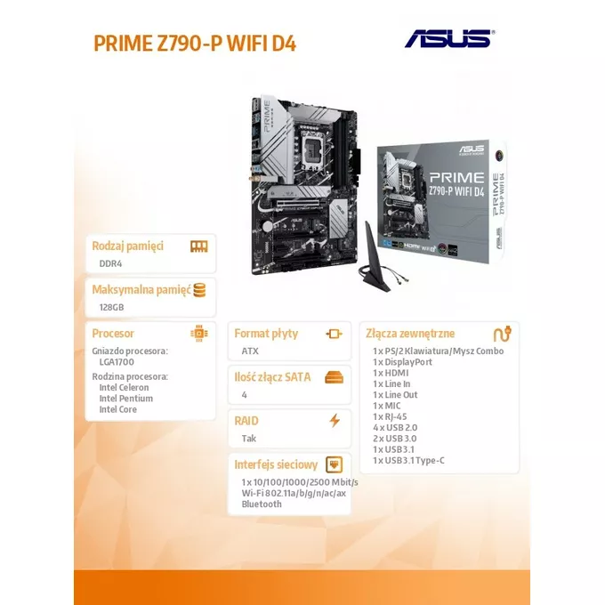 Asus Płyta główna PRIME Z790-P WIFI D4 4DDR4 HDMI/DP ATX