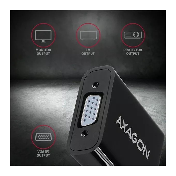 AXAGON Adapter FullHD, wyjście audio, micro USB złącze zasilania RVH-VGAN, HDMI -&gt; VGA