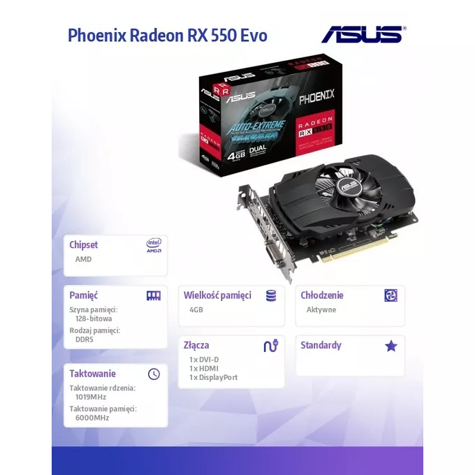 Asus Karta graficzna Radeon RX 550 Phoenix 4GB 128bit GDDR5 DVI/HDMI
