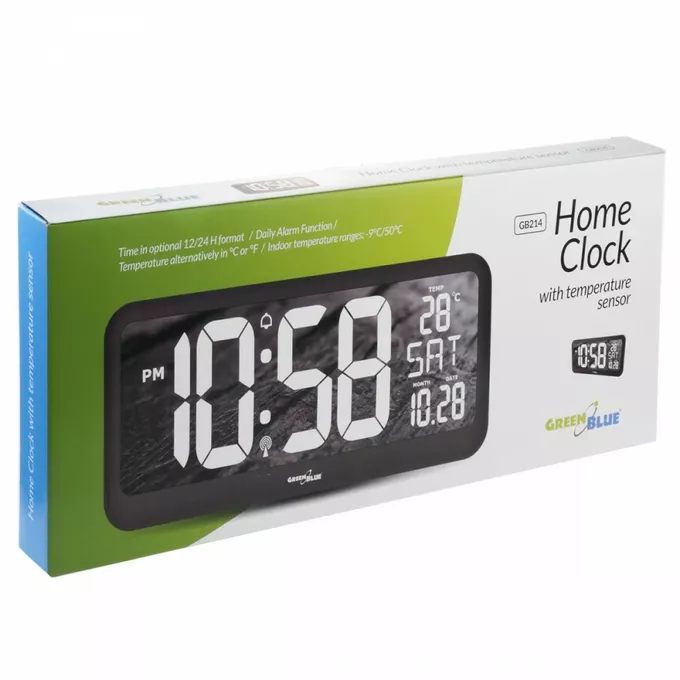 GreenBlue Zegar ścienny LCD z czujnikiem temperatury GB214