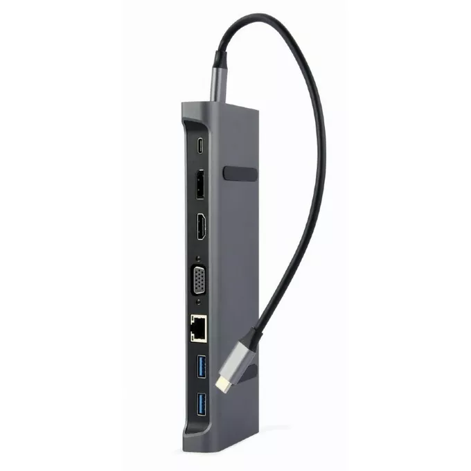 Gembird Adapter USB-C 9w1, HDMI, USB-C PD, VGA, DP, USBx3, Audio, LAN