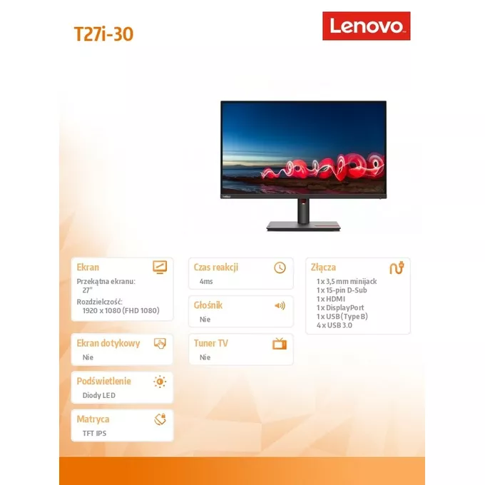 Lenovo Monitor 27 cali ThinkVision T27i-30 63A4MAT1EU