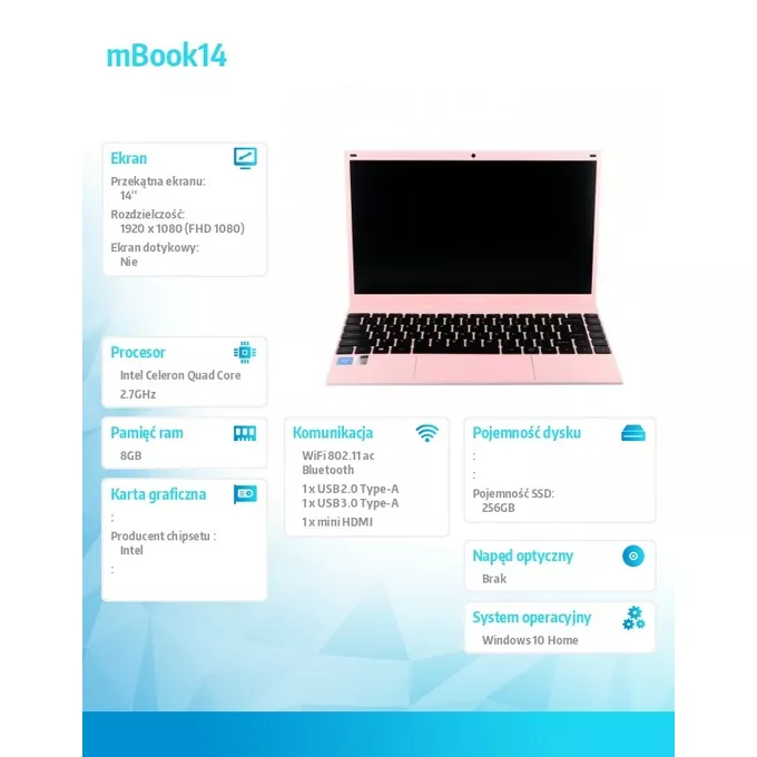 Maxcom Laptop mBook14 różowy