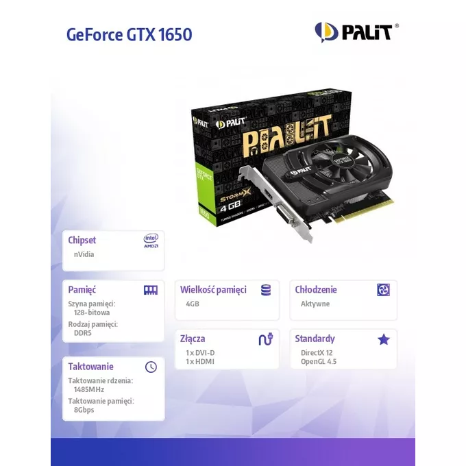 Palit Karta graficzna GeForce GTX 1650 StormX 4GB GDDR5 128BIT DVI-D/HDMI