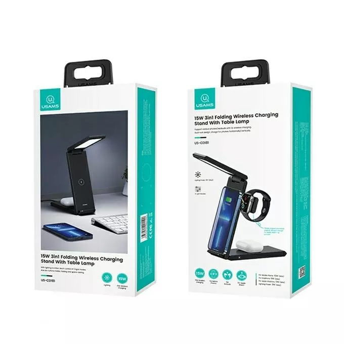 USAMS Ładowarka indukcyjna 3w1 15W Smartwatch Słuchawki Telefon