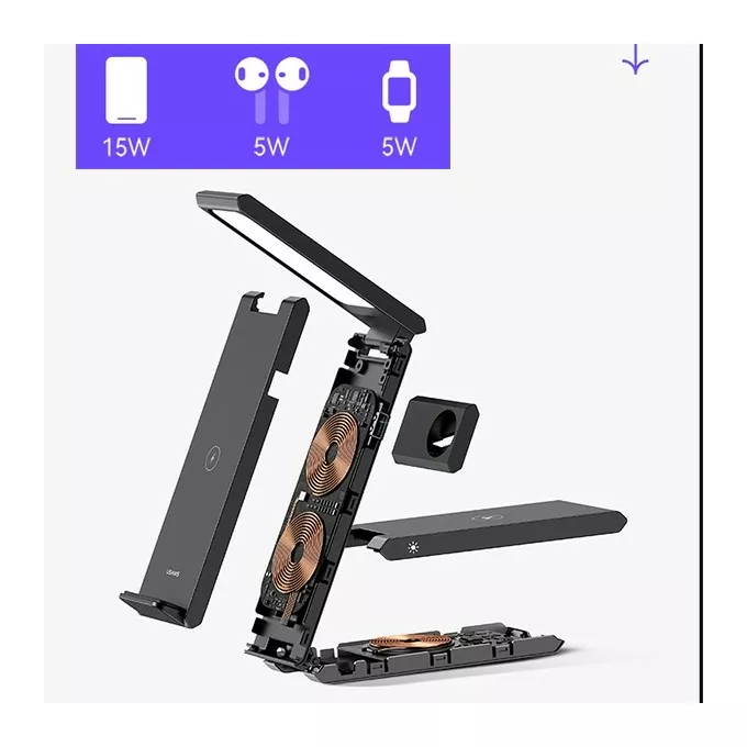 USAMS Ładowarka indukcyjna 3w1 15W Smartwatch Słuchawki Telefon