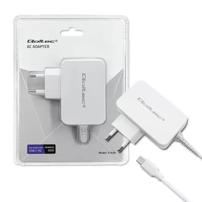 Qoltec Zasilacz sieciowy 65W | 5-20.3V | 2-3.25A | USB typ C | PD |     Biały