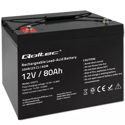 Qoltec Akumulator AGM | 12V | 80Ah