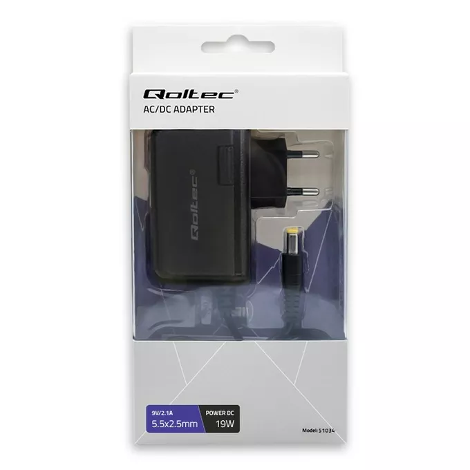 Qoltec Zasilacz wtyczkowy 19W | 9V | 2.1A | 5.5x2.5