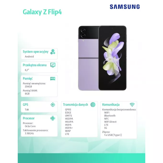 Samsung Smartfon Galaxy Z Flip 4 DualSIM 5G 8/256GB fioletowy