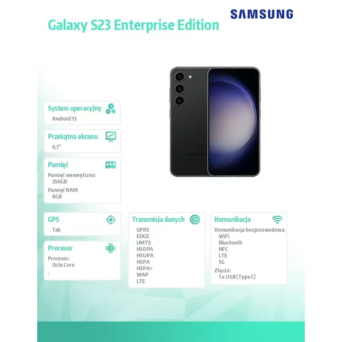 Samsung Smartfon Galaxy S23 5G (8+256GB) Enterprise Editon Czarny