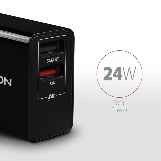 AXAGON ACU-QS24 Ładowarka sieciowa QC 24W, 2x port USB--A, QC3.0/AFC/FCP + 5V/1.2A