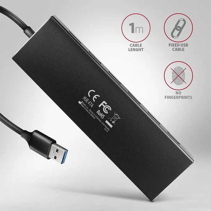 AXAGON HUE-F7A Hub 7-portowy USB 3.2 Gen 1 ALU FLAT, micro USB, 1m USB-A kabel