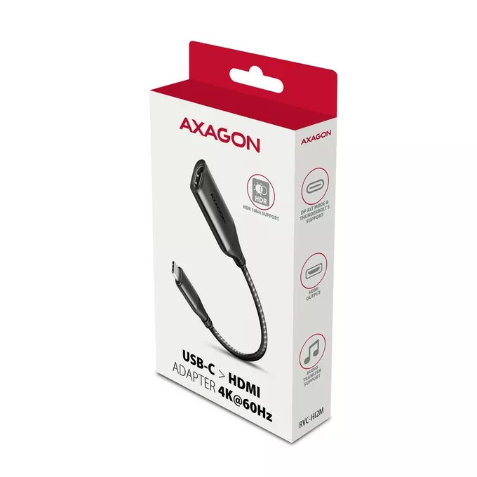 AXAGON RVC-HI2M Adapter USB-C -&gt; HDMI 2.0 4K/60Hz Aluminum, 25cm kabel