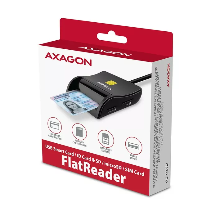 AXAGON CRE-SM3SD Czytnik kart identyfikacyjnych &amp; SD/microSD/SIM USB
