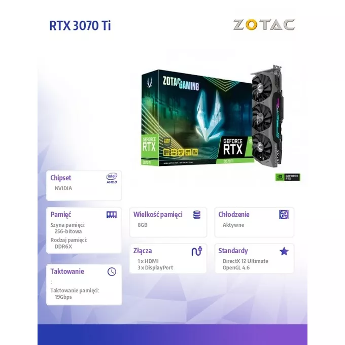 ZOTAC Karta graficzna GeForce RTX 3070 Ti 8GB GDDRX6 256bit 3DP/HDMI