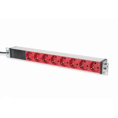 Digitus Listwa zasilająca PDU 19 cali Rack, 8x czerwone gniazdo schuko, 2.0m, 1x wtyk C14, 10A Aluminiowa