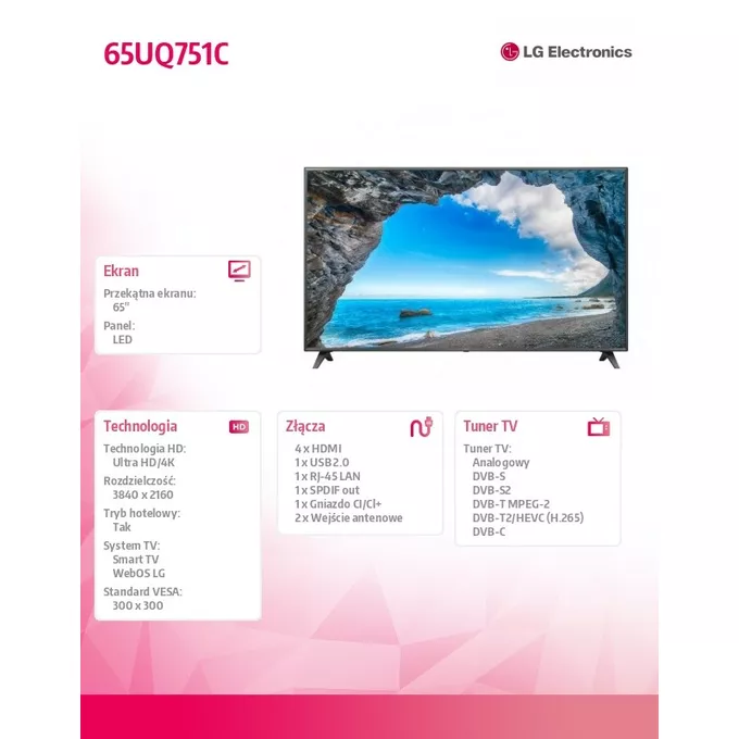 LG Electronics Telewizor LED 65 cali 65UQ751C