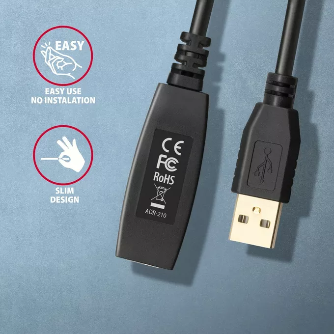 AXAGON Kabel ADR-210 USB 2.0 A-M -&gt; A-F aktywny kabel przedłużacz/wzmacniacz 10m