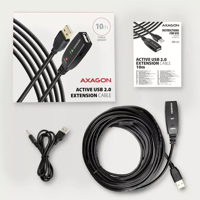 AXAGON Kabel ADR-210 USB 2.0 A-M -&gt; A-F aktywny kabel przedłużacz/wzmacniacz 10m