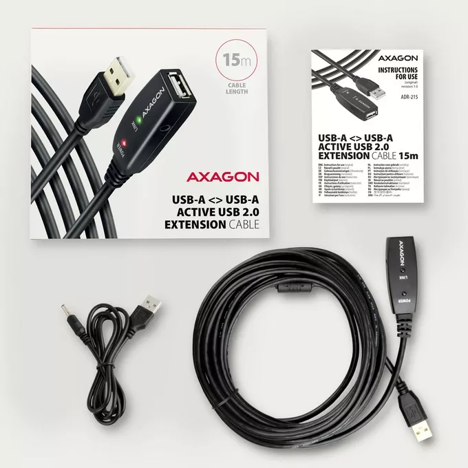AXAGON Kabel ADR-215 USB 2.0 A-M -&gt; A-F aktywny kabel przedłużacz/wzmacniacz 15m