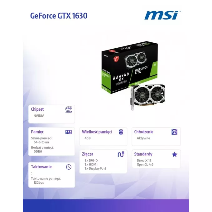 MSI Karta graficzna GeForce GTX 1630 VENTUS XS 4G OC 4GB GDDR6 64bit HDMI