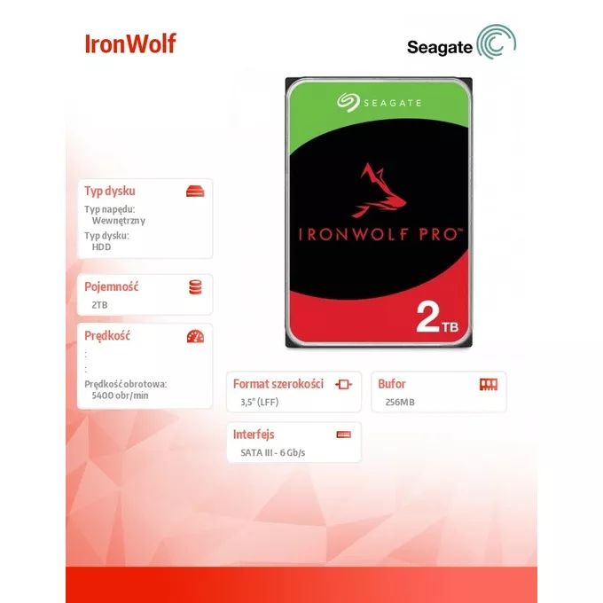 Seagate Dysk IronWolf 2TB 3,5 256MB ST2000VN003
