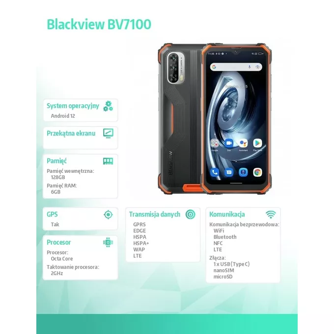 Blackview Smartfon BV7100 6/128GB 13000 MAh DualSIM pomarańczowy