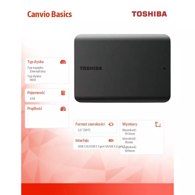 Toshiba Dysk zewnętrzny Canvio Basics 2.5 4TB USB 3.2 2022