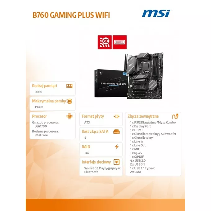 MSI Płyta główna B760 GAMING PLUS WIFI s1700 4DDR5 DP/HDMI ATX