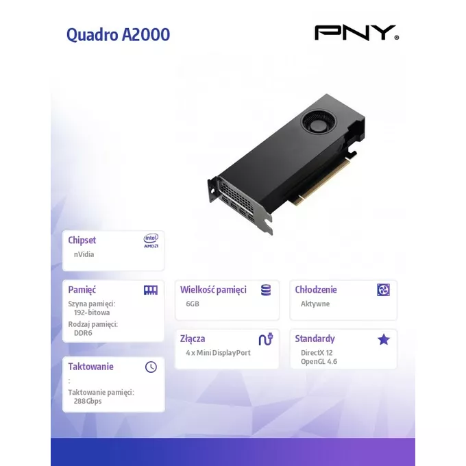 PNY Karta graficzna Quadro A2000 6GB DDR6 VCNRTXA2000-PB
