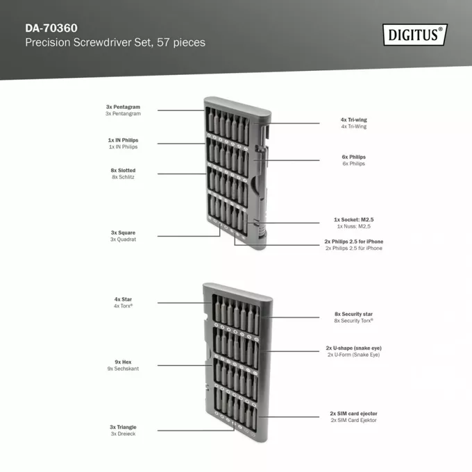 Digitus Zestaw narzędzi 57 częściowy śrubokręt/wkrętak