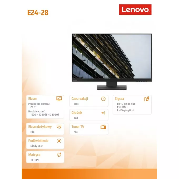Lenovo Monitor 23.8 ThinkVision E24-28 LCD 62B6MAT3EU (bez Tiny support)