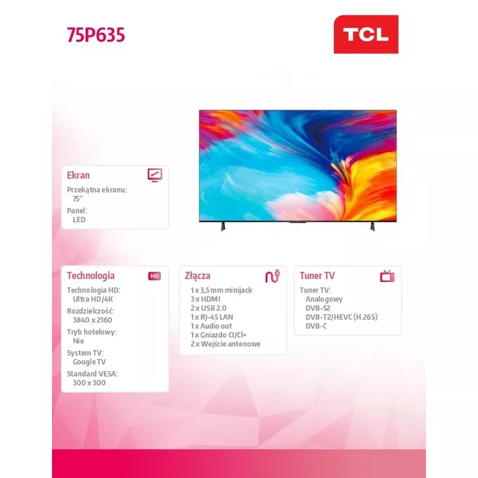 TCL Telewizor LED 75 cali 75P635