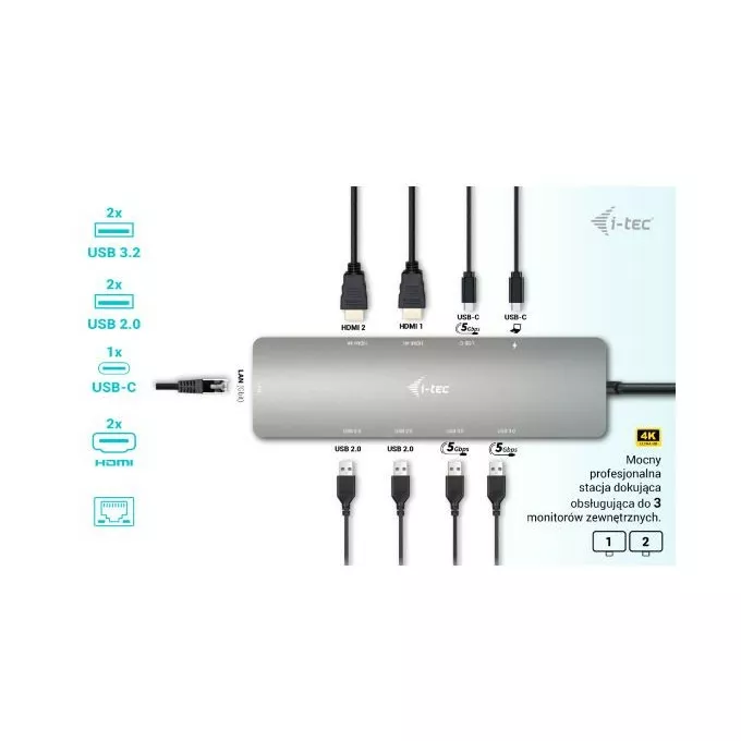 i-tec Stacja dokująca USB-C Metal Nano 2x HDMI Display + Power Delivery 100W