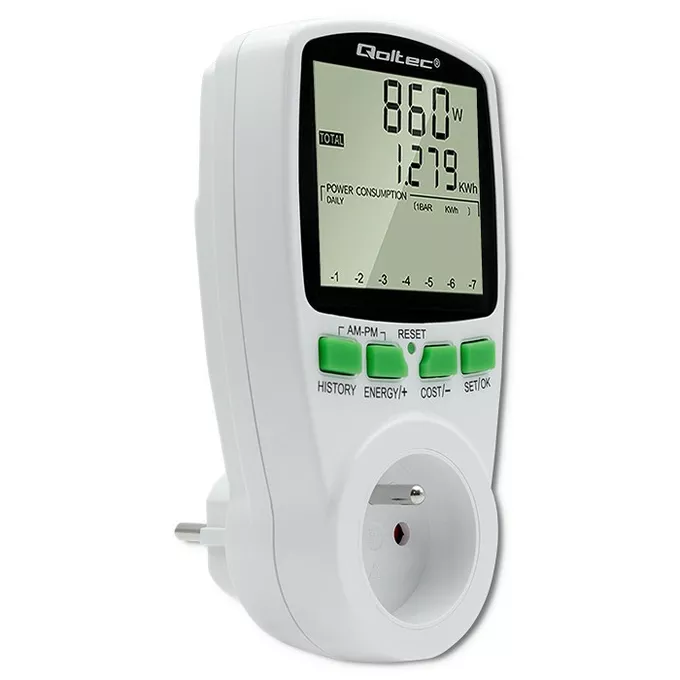 Qoltec Watomierz Licznik zużycia energii PM0627 z historią pomiaru |     3680W | 16A | LCD