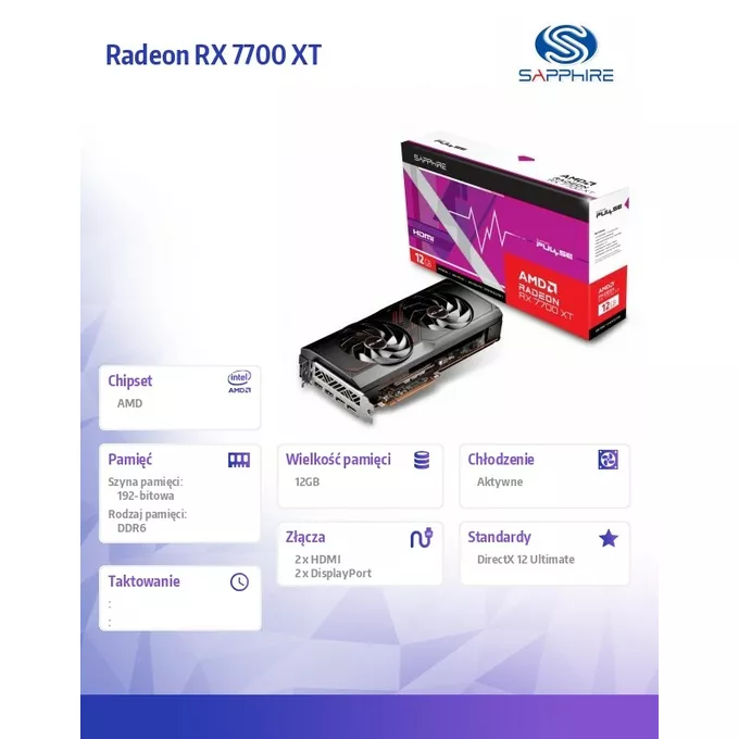 Sapphire Technology Karta graficzna Radeon RX 7700 XT Gaming 12G GDDR6 192bit 2DP/2HDMI