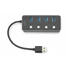 Digitus Hub USB 3.0/Koncentrator 4-portowy USB A + adapter USB-C 5Gbps z wyłącznikami, aluminiowy, pasywny