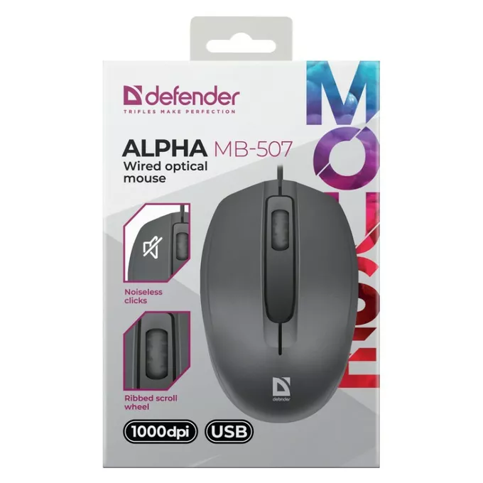 Defender Mysz przewodowa optyczna Alpha MB-507 1000DPI 3P Czarna