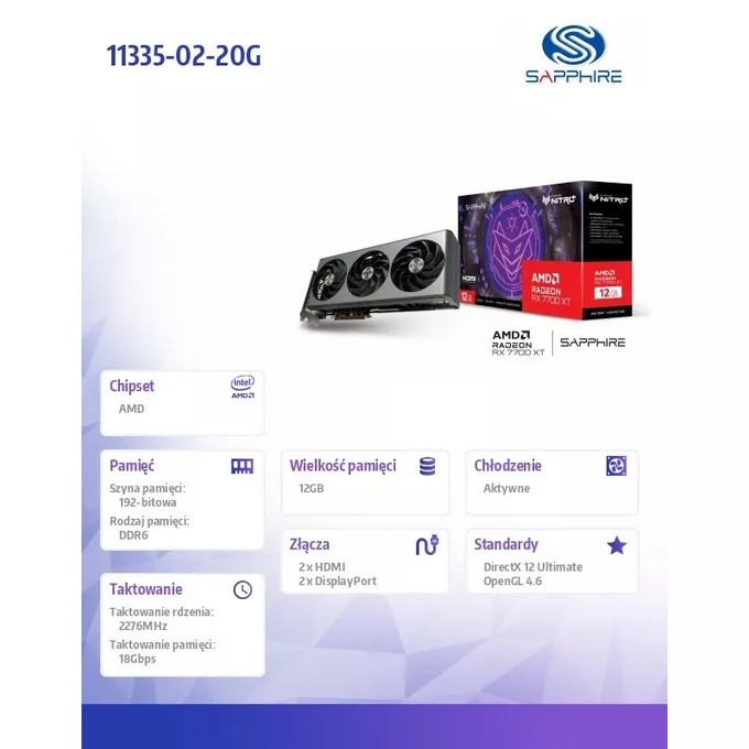 Sapphire Technology Karta graficzna Radeon RX 7700 XT NITRO+GAMING OC 12GB GDDR6 192bit 2DP