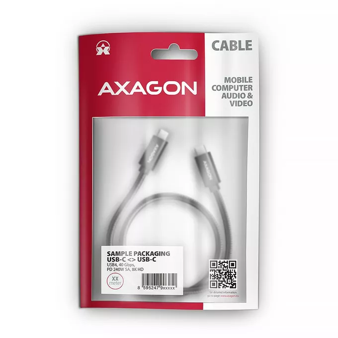 AXAGON Kabel BUCM4X-CM10AB Kabel USB-C - USB-C, USB4 Gen 3x2 1m, PD 240W, 8K HD, ALU, oplot Czarny