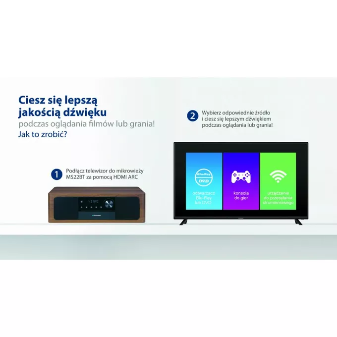Blaupunkt Mikrowieża all-in-one Bluetooth, HDMI ARC, Wejście optyczne CD/MP3/USB/AUX Zegar/ Alarm
