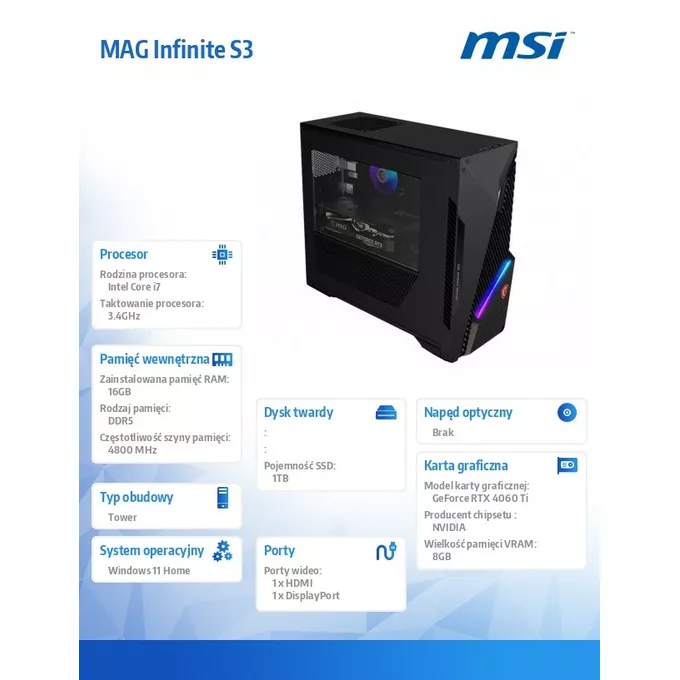 MSI Komputer MAG Infinite S3 13NUD-8 32EU  i7-13700K/16GB/1TB/W11H