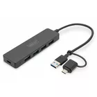Digitus Hub USB 3.0/Koncentrator 4-portowy SlimLine USB A + adapter USB-C 5Gbps, złącze zasilania USB-C