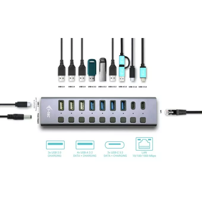 i-tec Hub USB 3.0/USB-C 9 portów LAN + Power Adapter 60W