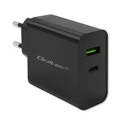 Qoltec Ładowarka Super Quick PD | 1xUSB-C | 1xUSB | 45W | 5-20V |       2.25-3A | Czarna