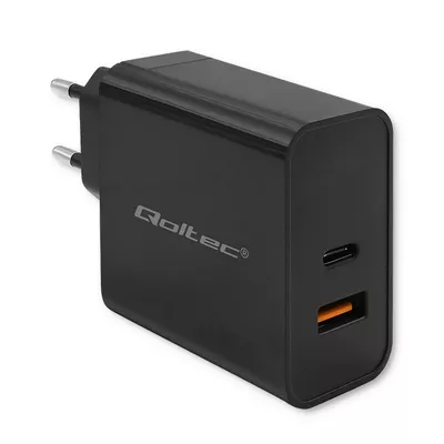 Qoltec Ładowarka Super Quick PD | 1xUSB-C | 1xUSB | 65W | 5-20V |       1.5-3.25A | Czarna