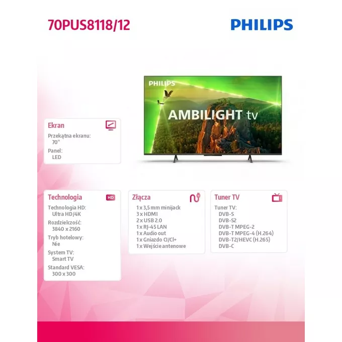 Philips Telewizor 70 cali LED 70PUS8118/12