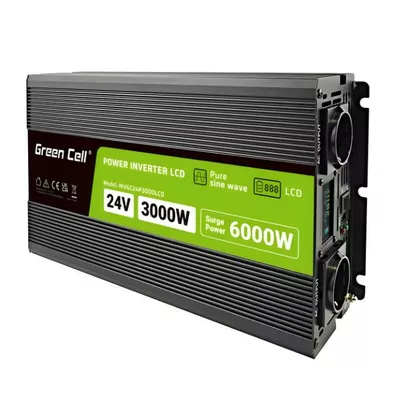 Green Cell Przetwornica LCD 24V 3000W/6000W Czysty sinus z wywietlaczem